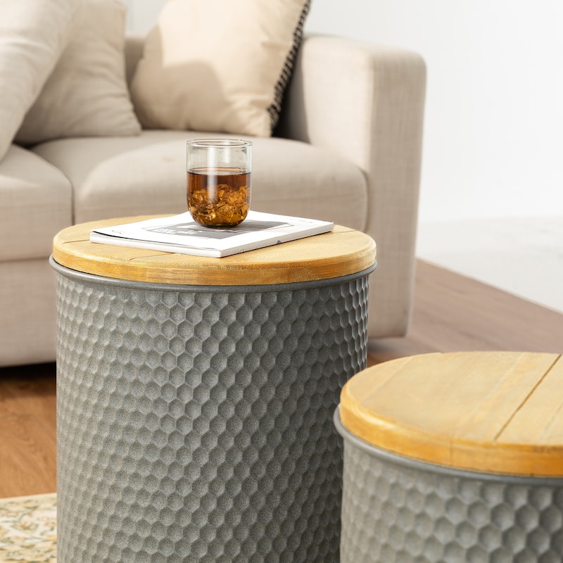 Glitzhome Set of 2 Industrial Farmhouse Outdoor Stool Storage Ottomans