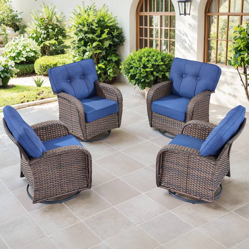 Gymojoy 4-Piece Outdoor Wicker Swivel Chair Set, 5" Thick Wide Cushions, Patio Lounge Chairs