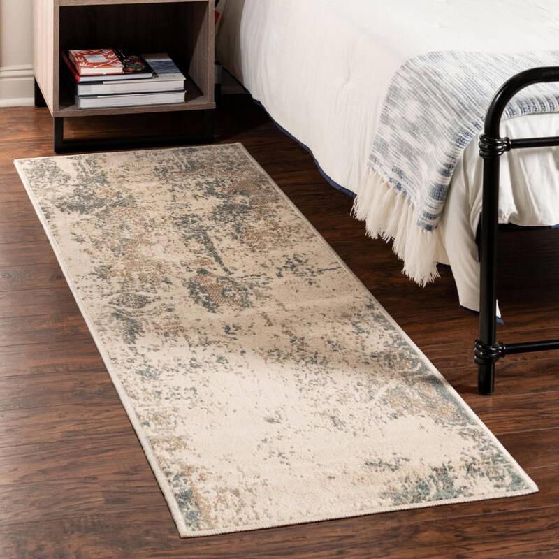 Contemporary Daisy Collection Area Rug - Beige - 2'6"x10'
