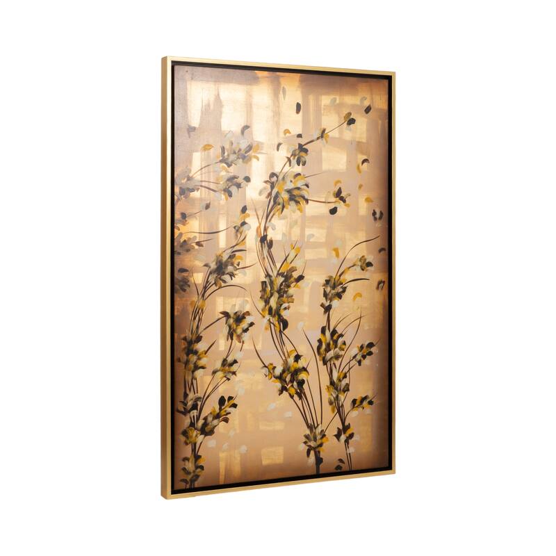 Wood Framed Art Leaf Floral Wall Decor (Set of 2) - 9" Gold Metallic