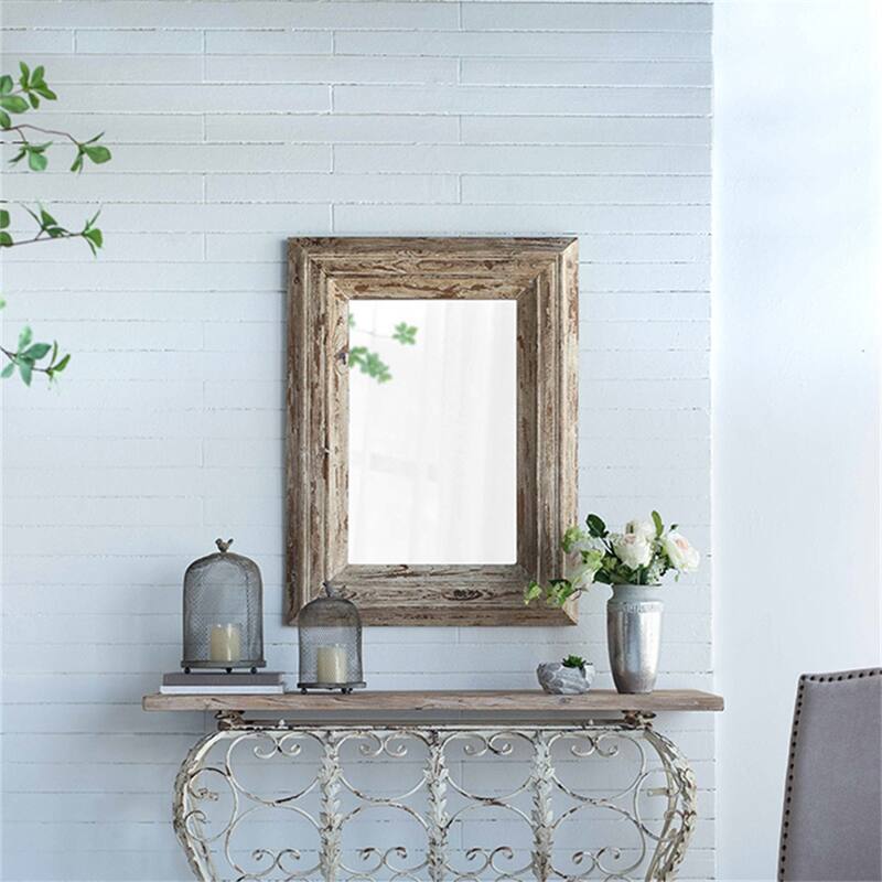Rectangle Wall Accent Mirror with Distressed Wood Frame
