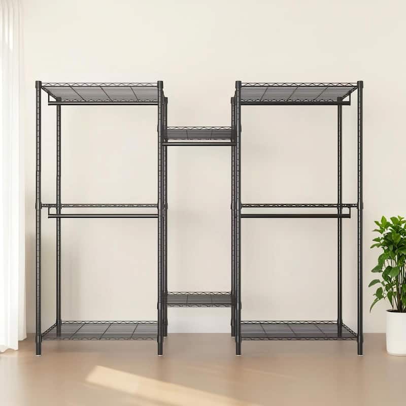 Heavy Duty Garment Rack，Clothes Rack with 8 Adjustable Wire Shelves and 5 Clothes Rails