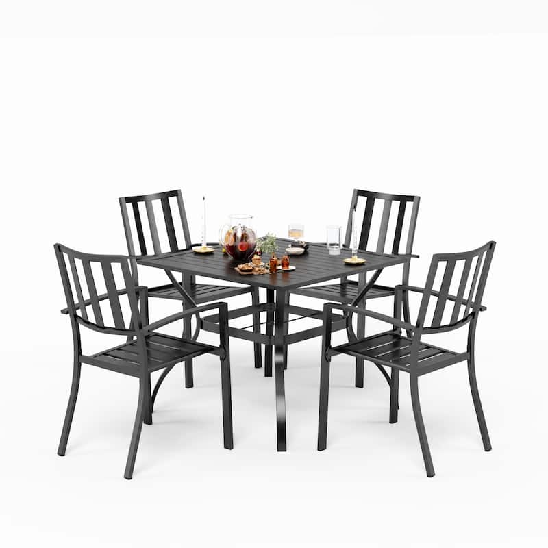 5-piece Outdoor E-coated Patio Dining Set with Stackable Chairs