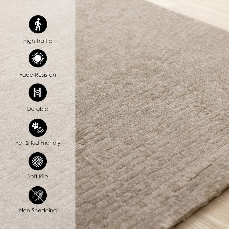 Green Taupe Striped Geometric Shapes Desne High-Traffic Rug