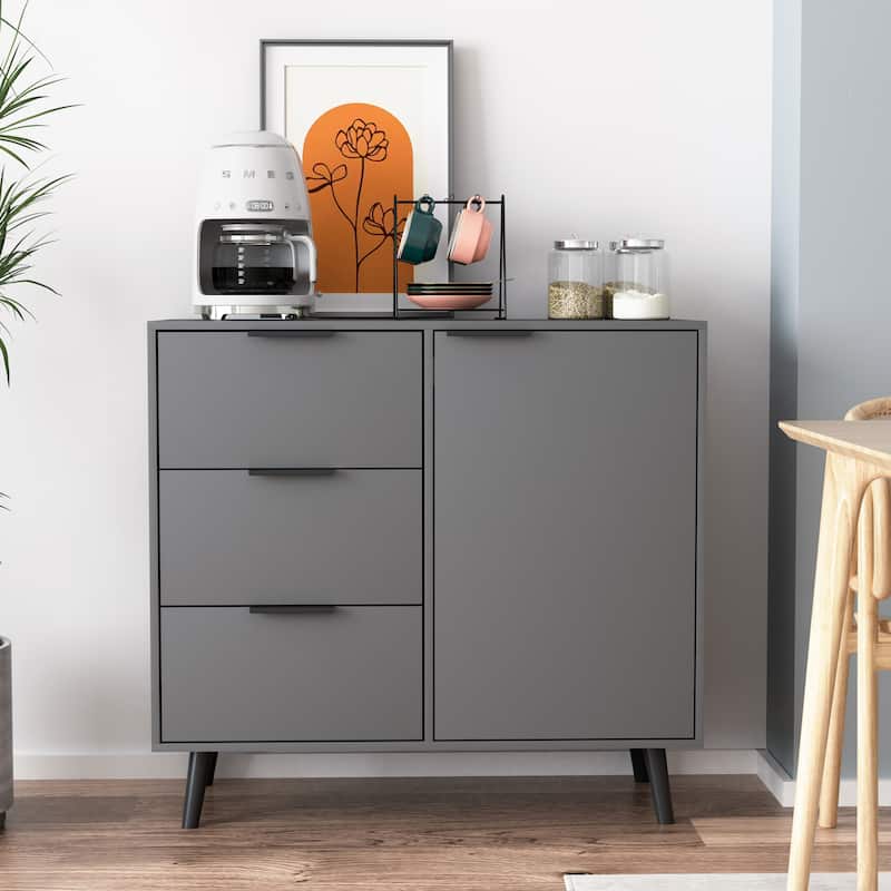 Sideboard Buffet Cabinet with Storage, Wood Coffee Bar Cabinet with Drawers & Doors