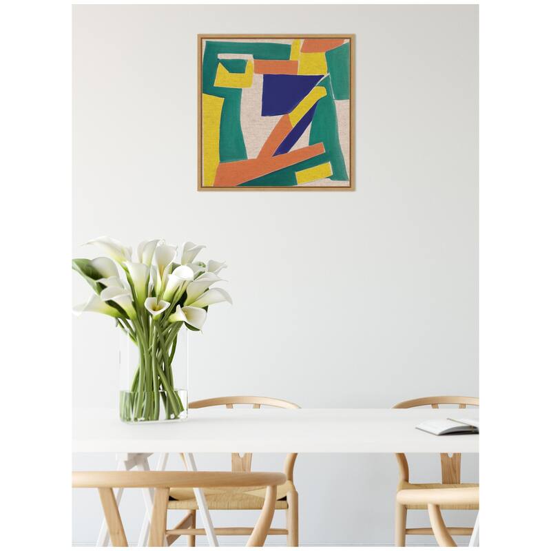Kate and Laurel Sylvie Retro Refresh Painterly Shapes Neutral Linen Framed Canvas by The Creative Bunch Studio