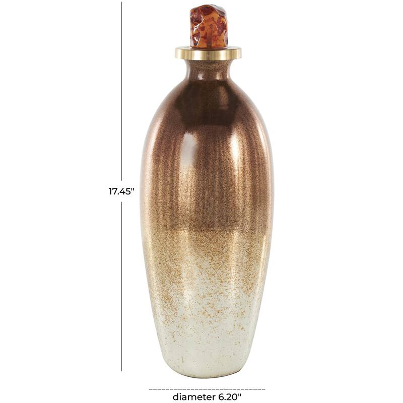 Copper Glass Speckled Ombre Living Room Decorative Jars with Textured Top Knob and Gold and Beige Accents