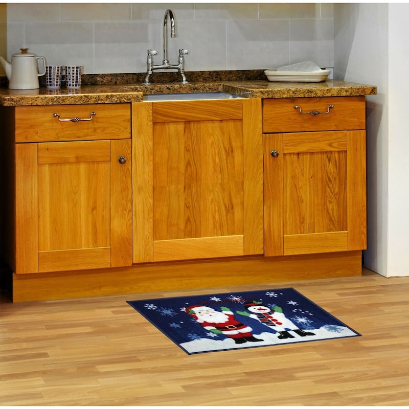 Christmas Design Kitchen Rug - Santa, Reindeer, Snowman, Poinsettia With Latex Backing