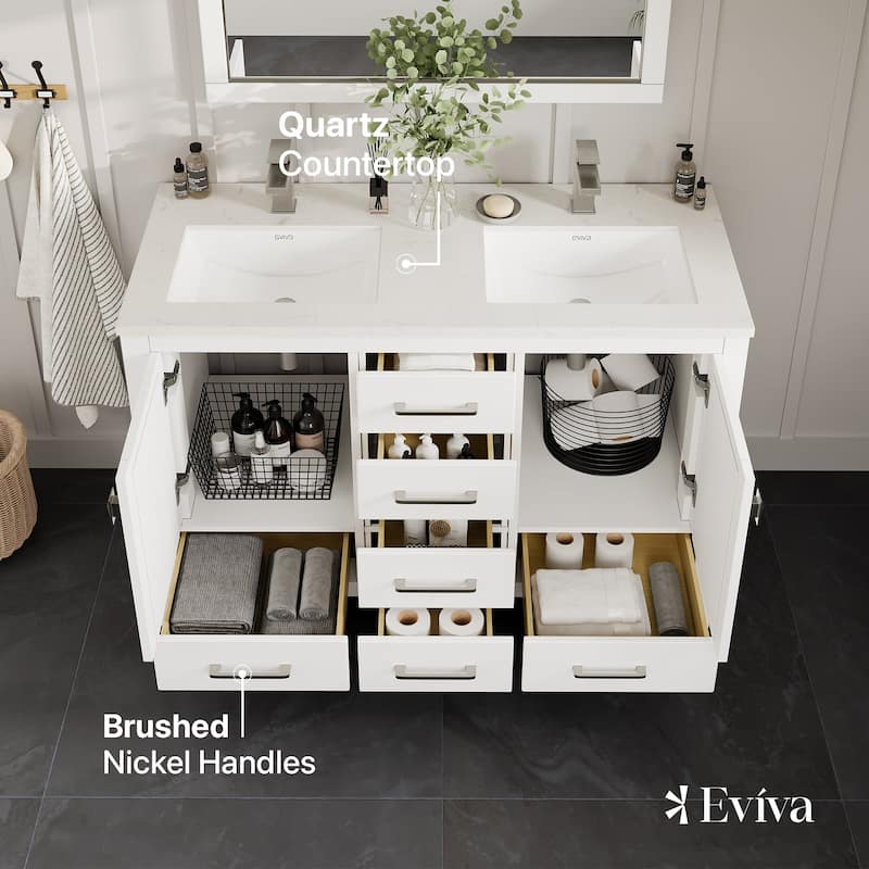 London 54"W Bath Vanity with Carrara Quartz Top & Undermount Sink