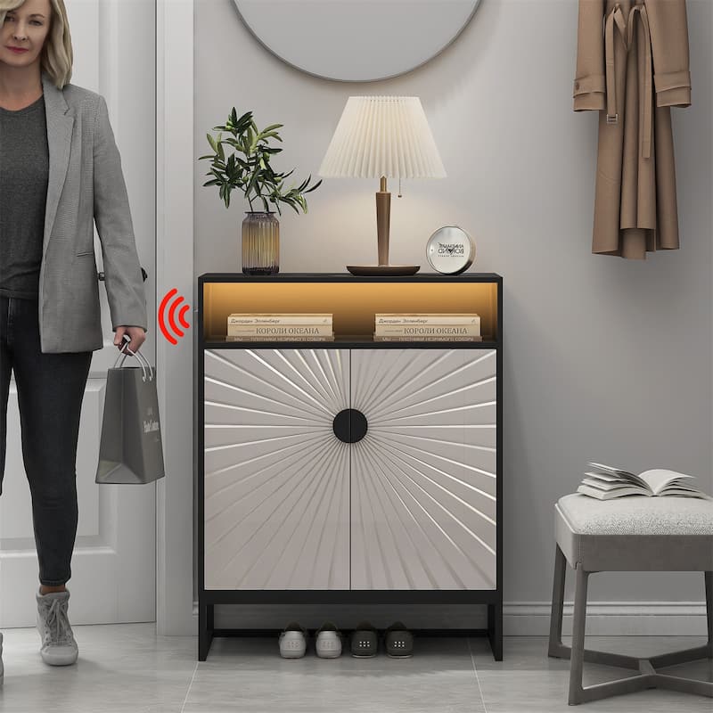 5-Tier Shoe Storage Cabinet, Wooden Shoe Cabinet with Doors, Shelves