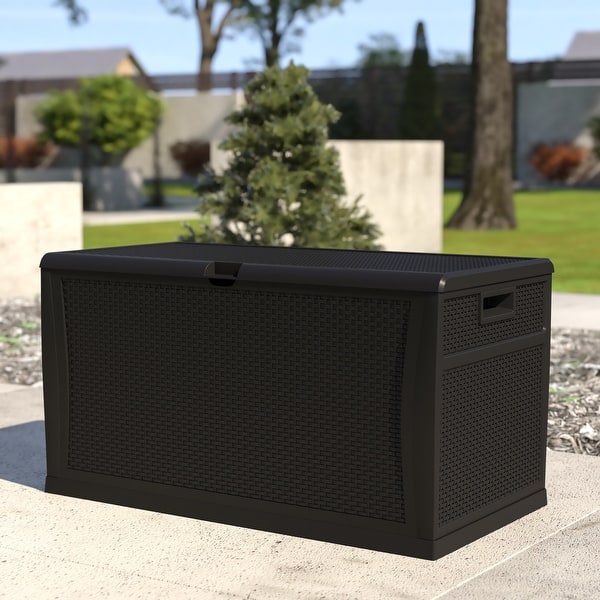 slide 2 of 28, 120 Gallon Plastic Deck Box for Outdoor Patio Storage & Deck Organization Black
