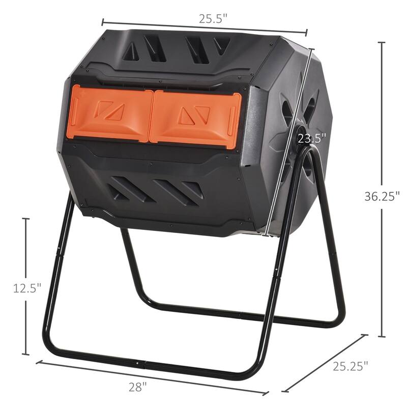 42.3 Gallon Dual-Chamber Rotating Compost Bin Outdoor Garden Tumbler with Ventilation Durable Steel and PP Orange
