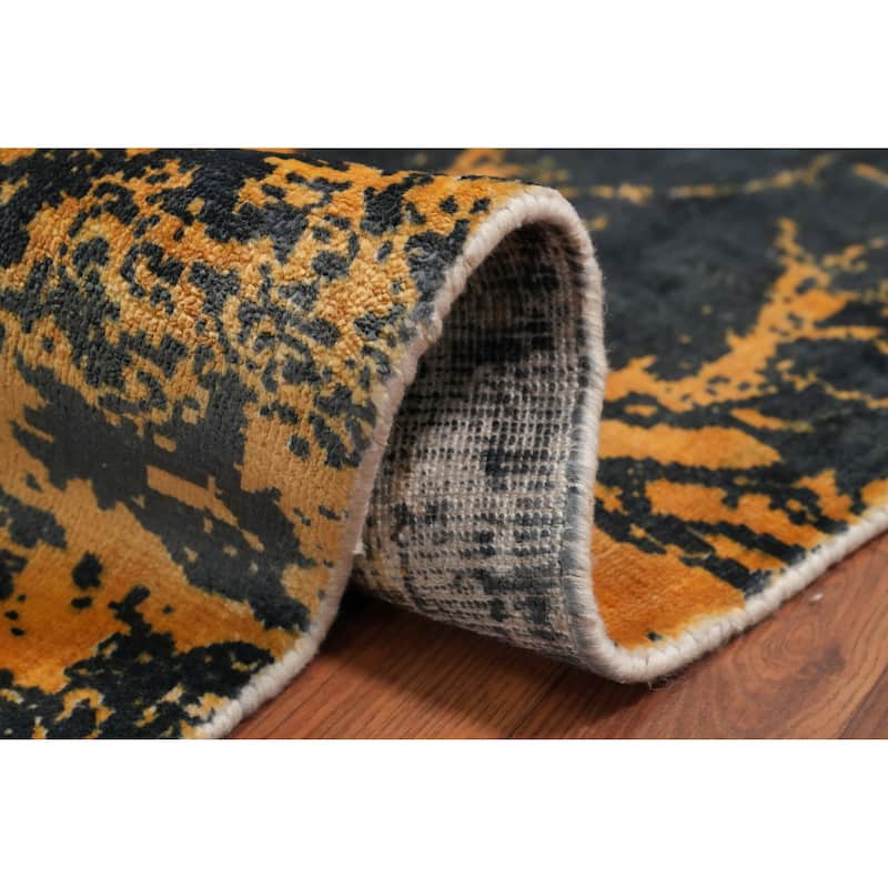 Hand Knotted Oriental Viscose Silk Carpet Modern Pictorial Multi-Colored Abstract Area Rug - 7' 10'' X 5' 8''