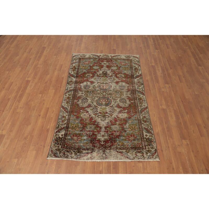 Hand Knotted Oriental 100% Wool Carpet Traditional Floral Beige & Ivories Bakhtiari Area Rug - 6' 9'' X 3' 10''