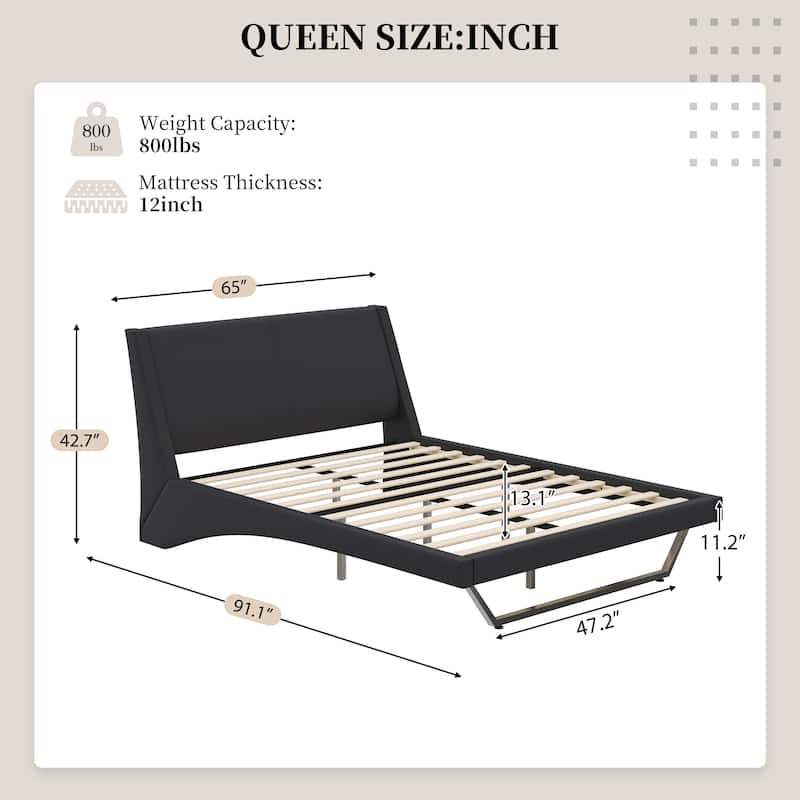 Christopher Knight Home - Persephone PU Leather Bed Frame with Wave-Like Curve Design and Trapezoidal-Shaped Leg