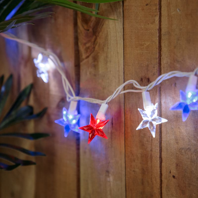 30 Patriotic Red, White and Blue LED Star String Lights - 7ft White Wire - N/A