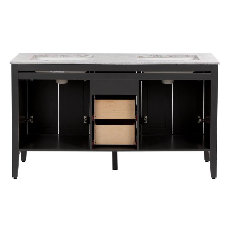 Cartland 61" Double-Sink Bathroom Vanity With 2 Cabinets, 3 Drawers, and Sink Top