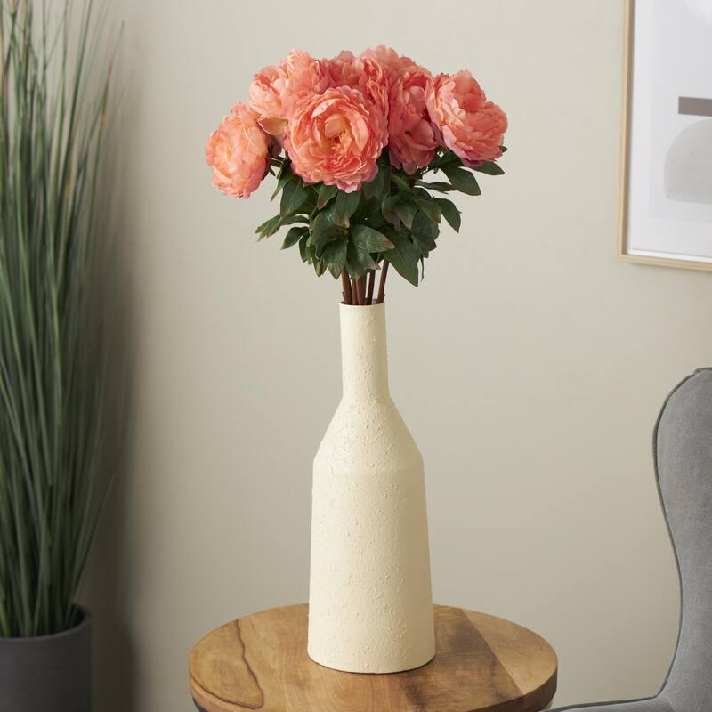 Faux Foliage Peony Tall Artificial Flower Stem - Set of 8 Orange - Roche River Decor