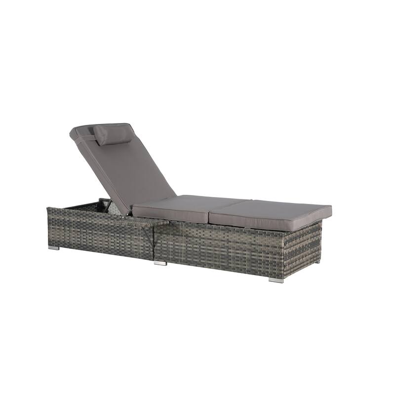 Outdoor Chaise Lounge Chair Set of 2 with Storage Patio Pool Chairs Tanning Lounges for Outside, Beach Rattan Recliners