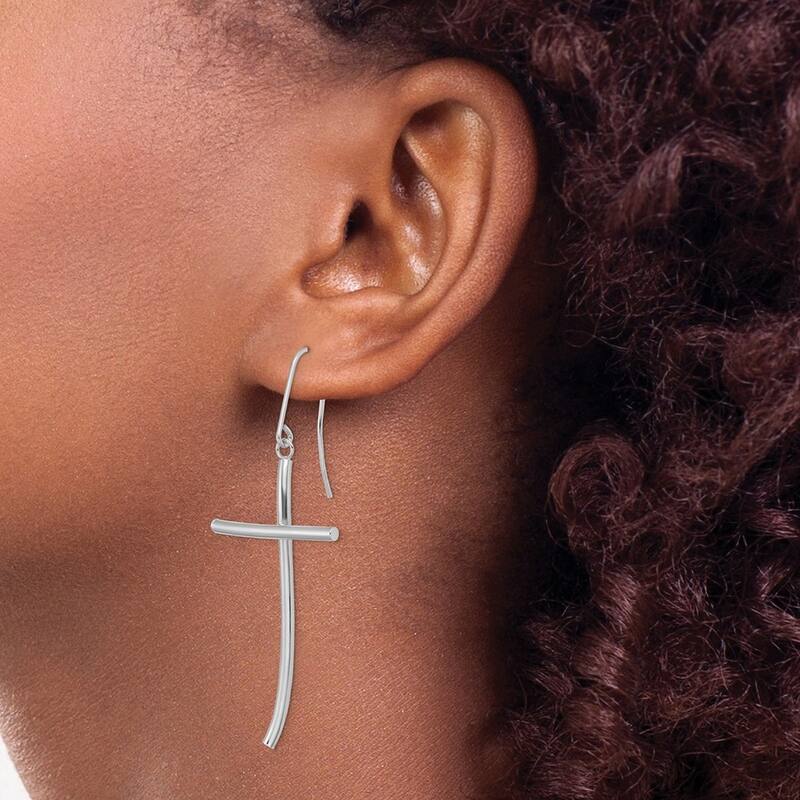 Curata 14k White Gold Polished Cross Dangle Earrings - 43.3x21.9mm