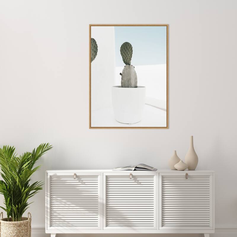 Minimal Cactus Santorini by Bella Eve Framed Canvas Wall Art Print - Sylvie Natural