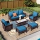 preview thumbnail 95 of 99, MAISON ARTS Extra-Large Patio Wicker Sofa Conversation Set with Coffee Table, Oversize Seat with 5.5'' Thick Padded Cushion 5 Seats + Table + 2 Ottoman - Peacock Blue