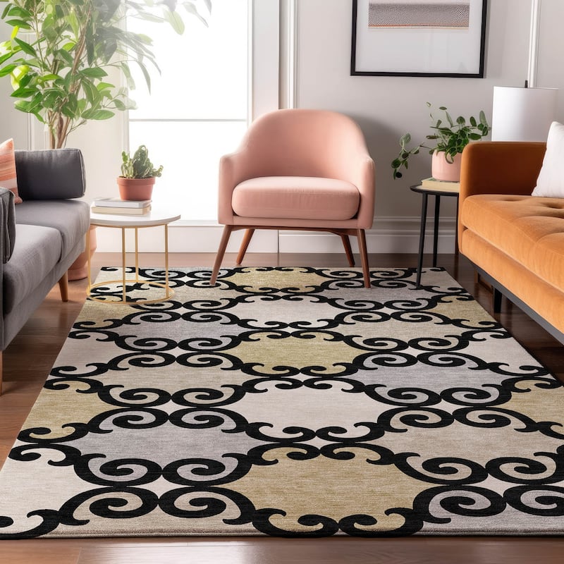 Premium Washable Super Soft Ornate Scroll Mayfield Rug - Black - 10' x 14'