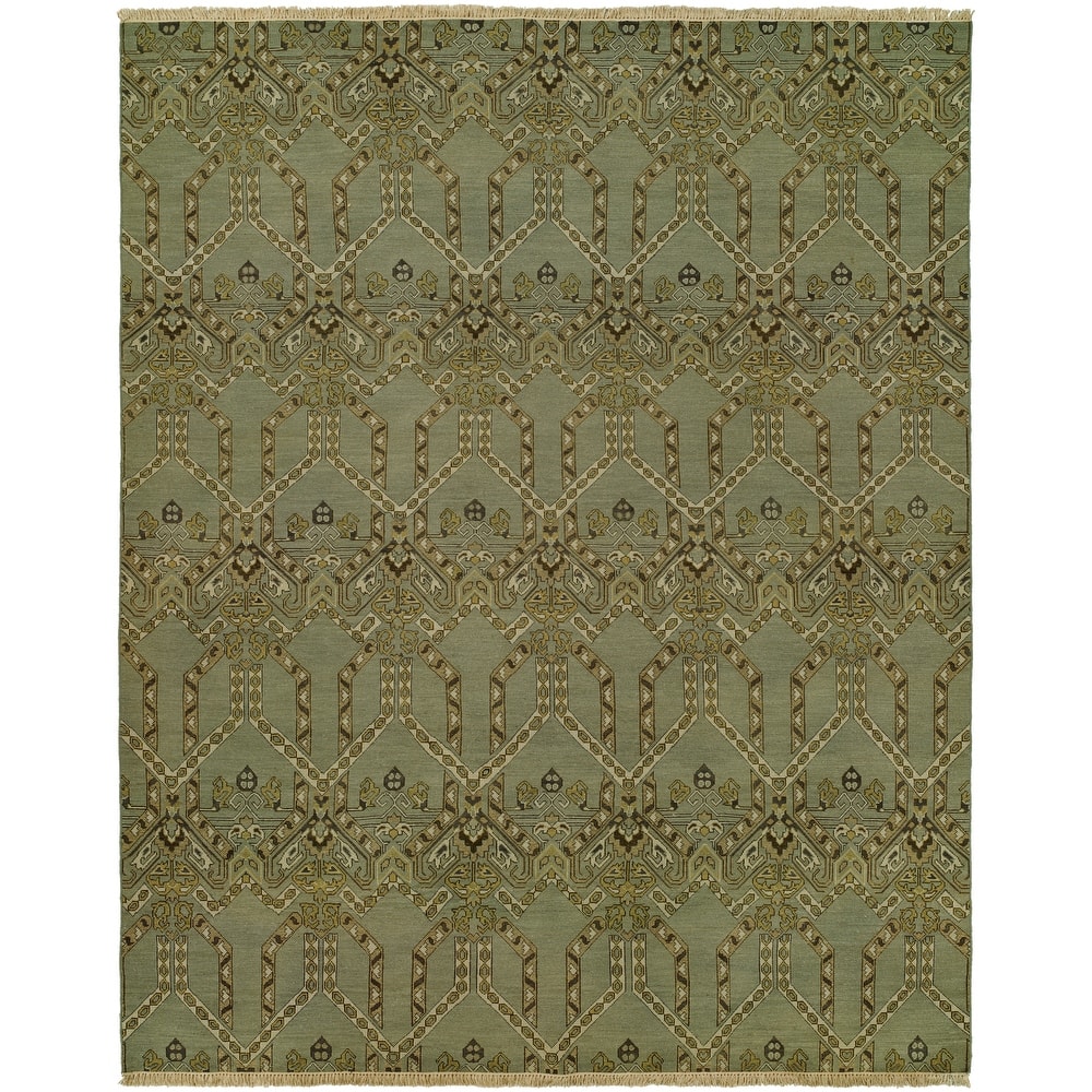 Transitional Green Flatweave Wool Area Rug