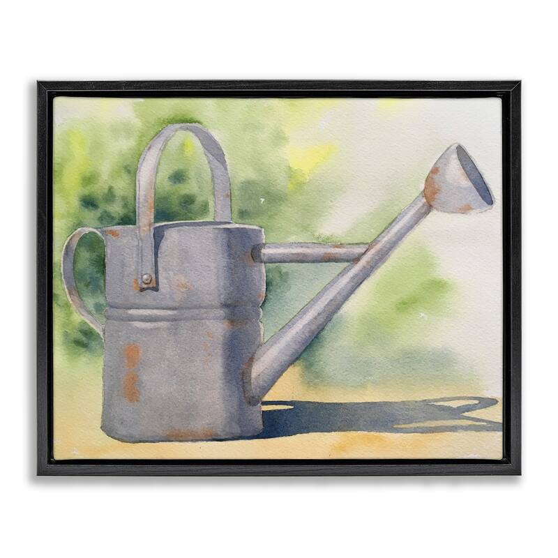 Stupell Country Watering Can in Garden Framed Floater Canvas Wall Art Design By Stephanie Fielden - 21 x 17 - Black