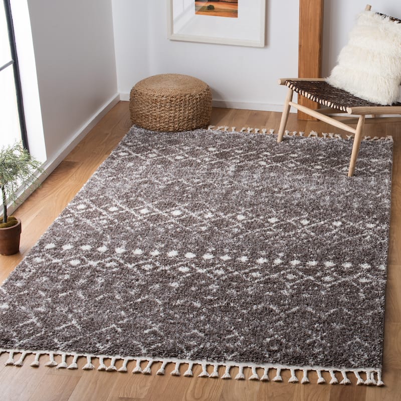 SAFAVIEH Berber Fringe Dashurije Leatha Trellis Rug - 6'7" x 9' - Brown/Ivory