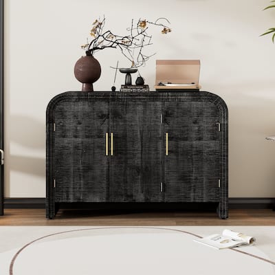 Curved Sideboard with Gold Handles and Adjustable Shelves