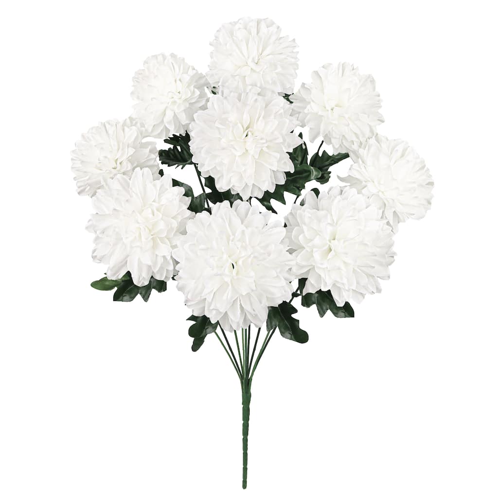 Set of 2 White Artificial Ball Mum Pom Pom Flower Stem Bush Bouquet 22in - 22" L x 10" W x 10" DP