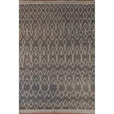 All-Over Geometric Moroccan Oriental Area Rug Handmade Wool Carpet - 7'10" x 10'1"