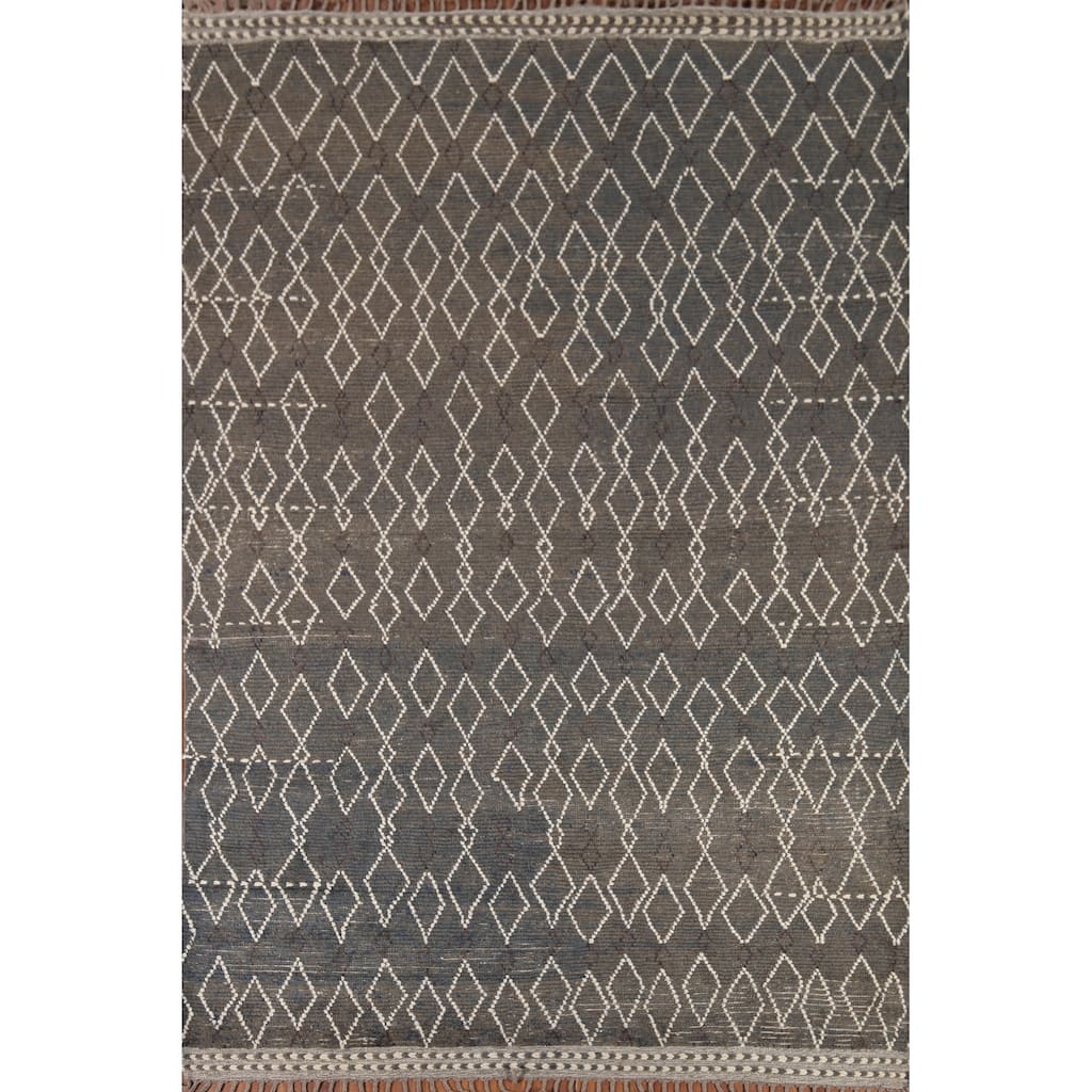 All-Over Geometric Moroccan Oriental Area Rug Handmade Wool Carpet - 7'10" x 10'1"