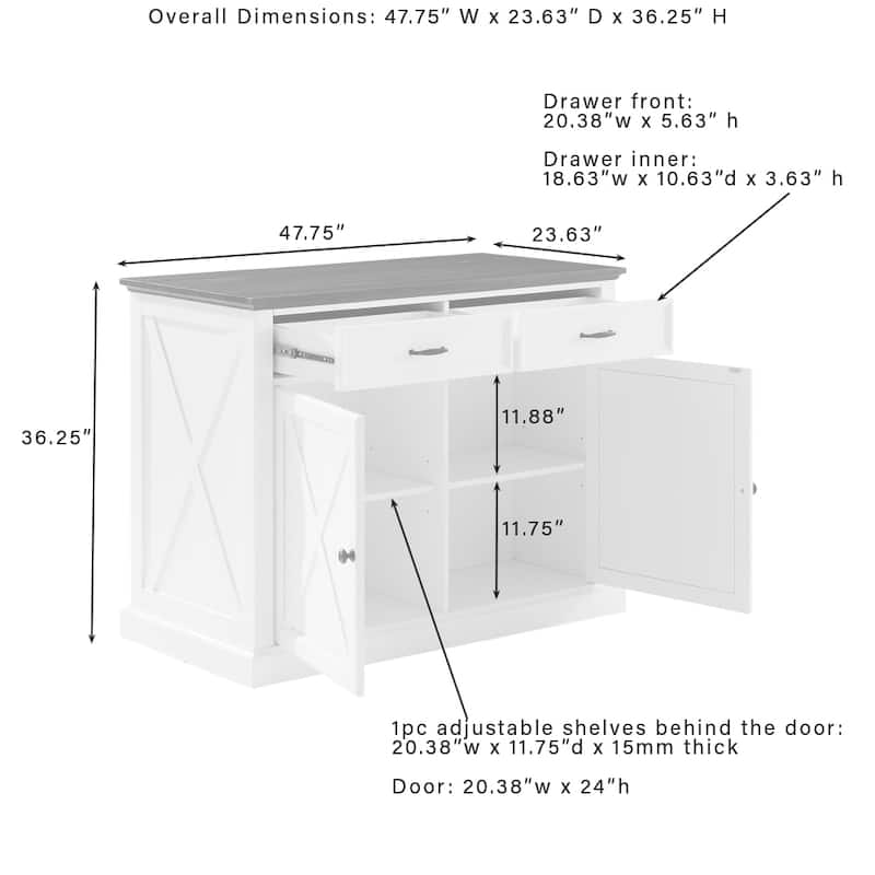 Crosley Clifton Kitchen Island - 23.63"d x 47.75"w x 36.25"h