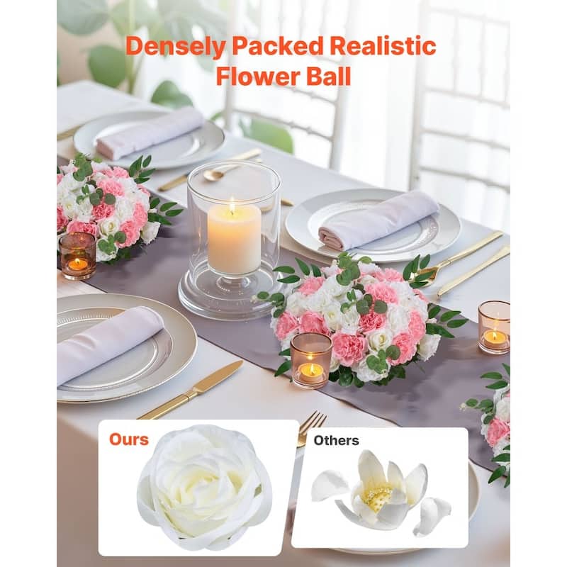 White Pink Silk Rose Flower Balls Set of 10 with Base for Weddings - 17.7 x 17.7 x 10.6 inch