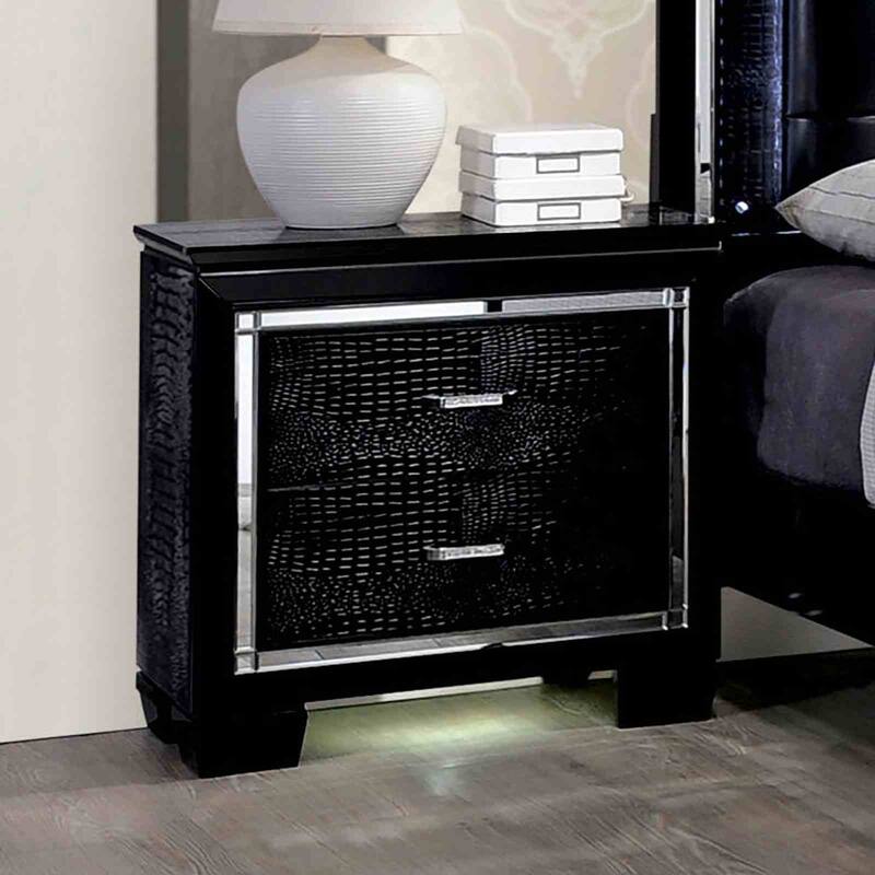 Luxury Black Contemporary Bedroom Collection with LED Mirrored Lighting