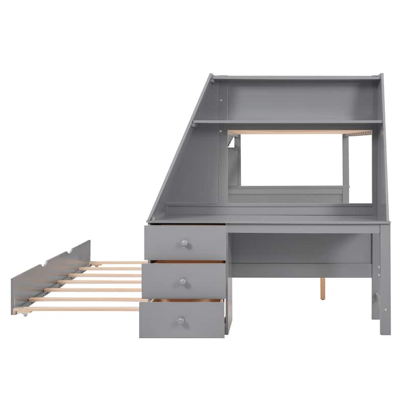 Space-Saving Twin Over Full Bunk Bed with Built-in Desk, Trundle, and Storage