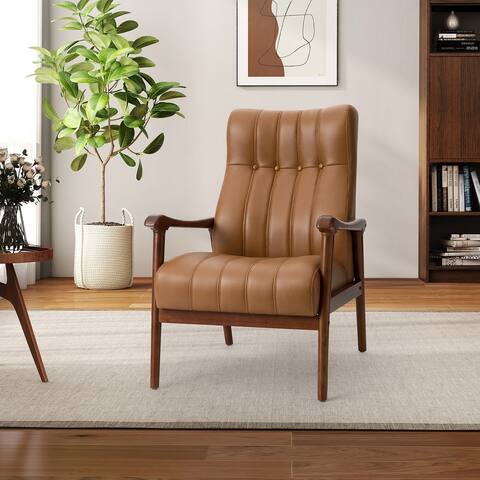 Olinto Wood Upholstery Armchair with Solid Wood Legs