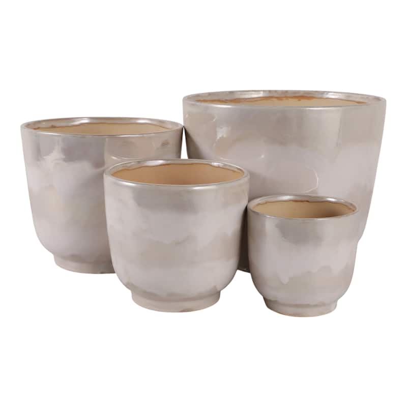 Ceramic Planter Handcrafted Details Rounded Silhouettes (Set of 3) - 12" x 12" x 10"