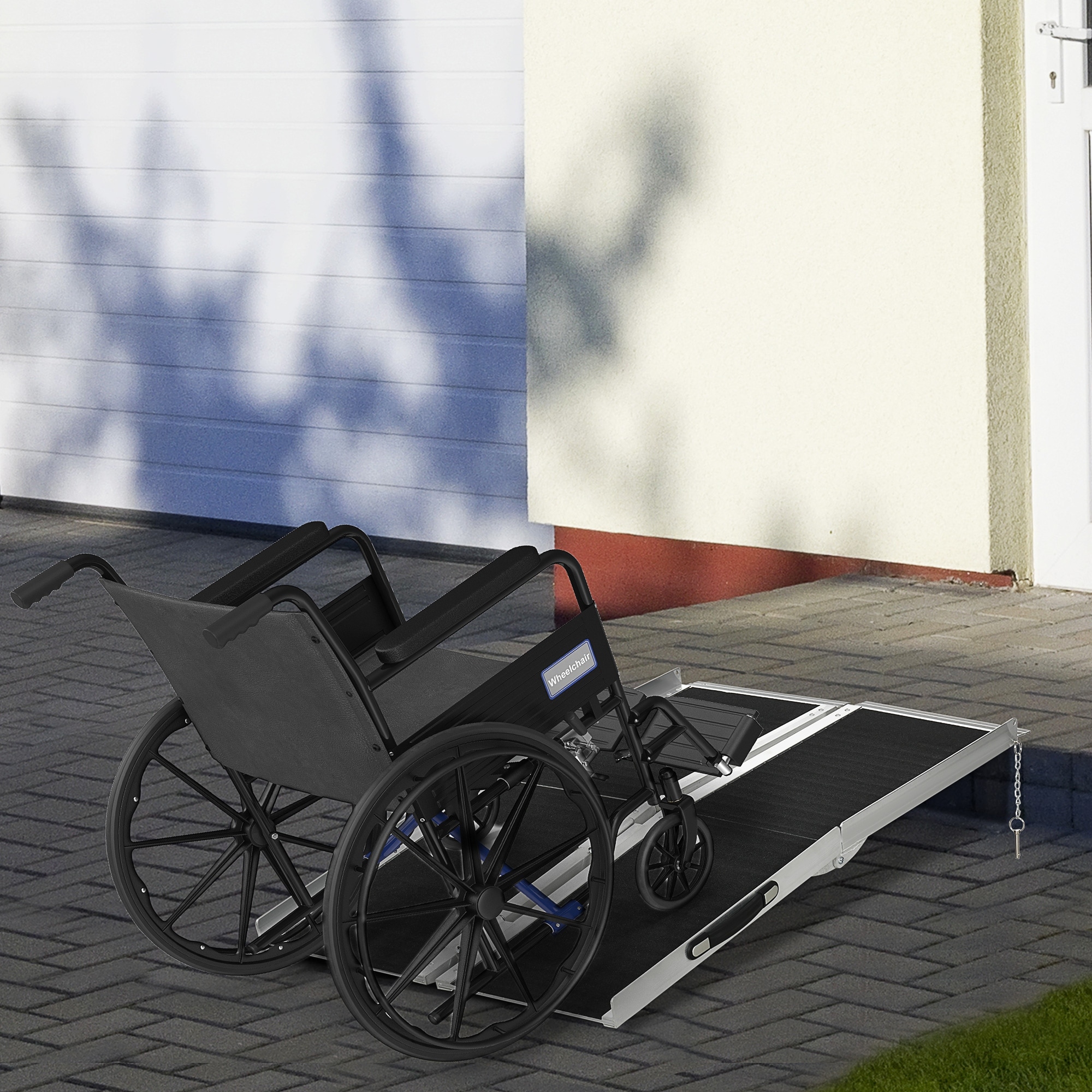 HOMCOM FSA/HSA Eligible Wheelchair Ramp 4FT, Folding Aluminum Threshold Ramp with Non-Slip Surface, Transition Plate