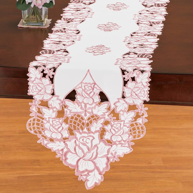 Lattice Embroidered Rose Elegant Table Linens - Mauve - Runner