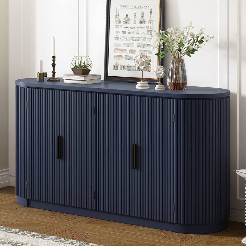 Vertical Striped Door Storage Cabinet with Metal Handles Adjustable,for Living Room