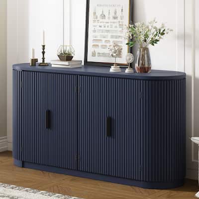 Vertical Striped Door Storage Cabinet with Metal Handles Adjustable,for Living Room