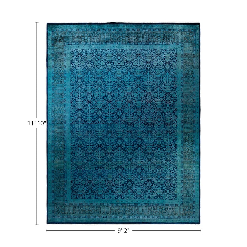 Overton Hand Knotted Wool Vintage Inspired Modern Contemporary Overdyed Blue Area Rug - 9' 2" x 11' 10"