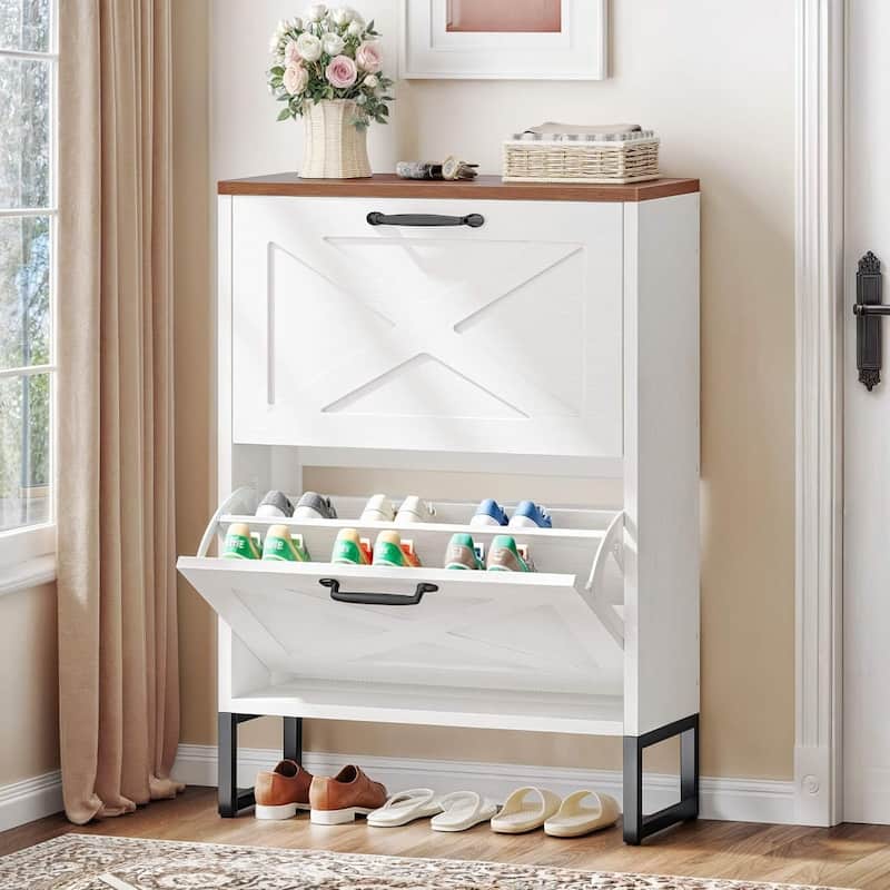 Moasis Shoe Storage Cabinet with 2 Flip Drawers Narrow Shoes Rack Organizer