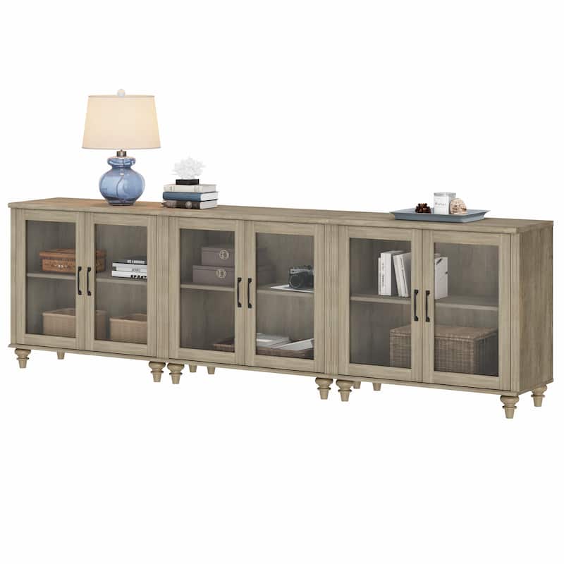 TV Stand with Glass Doors, TV Console Table TV Cabinet