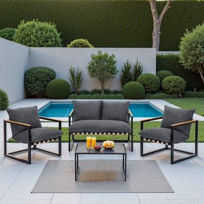 4 Piece Outdoor Coffee Table Sofa Seating Group with Cushions