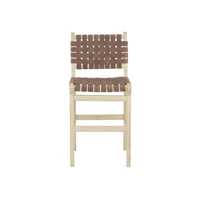 Mango Wood Handmade Woven Bar Stool with Backrest and Footrest - Brown or Light Brown - Roche River Decor