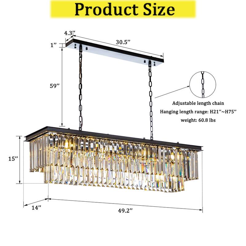 CraftHome 12-Light Modern Fringe Crystal Chandelier for Dining Room with Crystal Accents in Matte Black - W49"